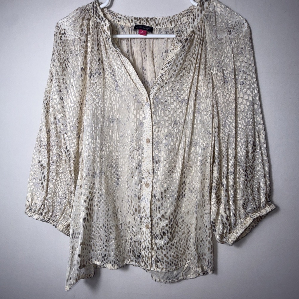 Vince Camuto Women's Metallic Animal Print Blouse See Through Multicolor Small